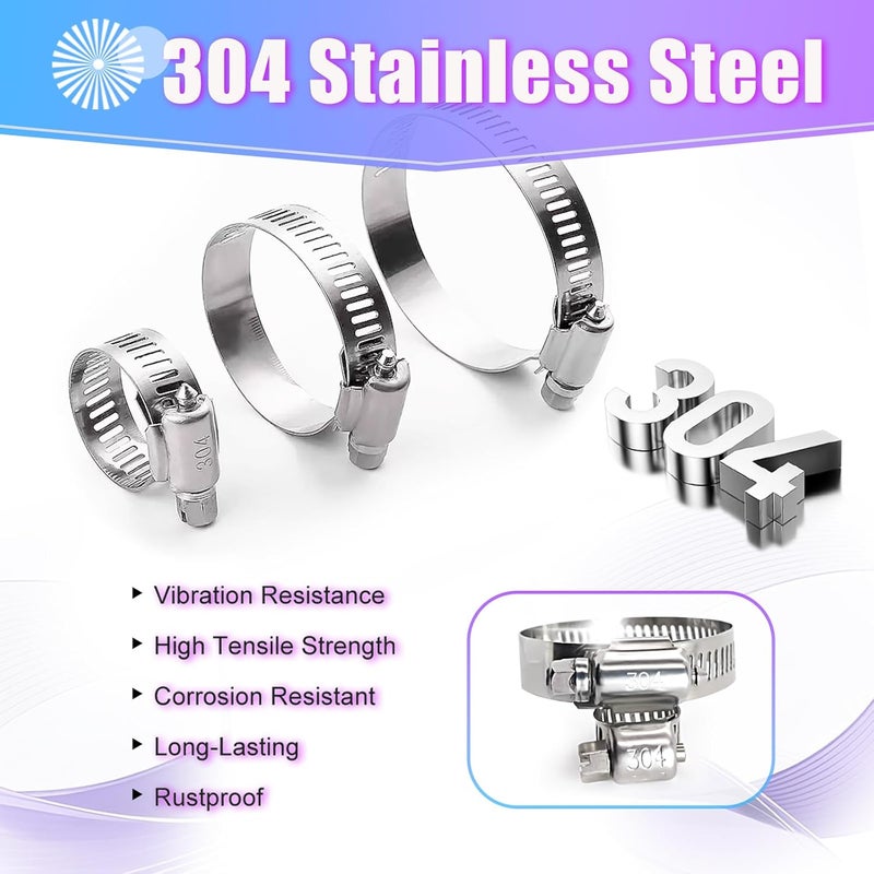 Duramedal 20 PCS Hose Clamp 3/8''–5/8'' Stainless Steel Hose Clamps Assortment Kit stainless steel hose clamps for Fuel Line, Plumbing, Automotive, Mechanical Applications, Tube, Garden - Image 4